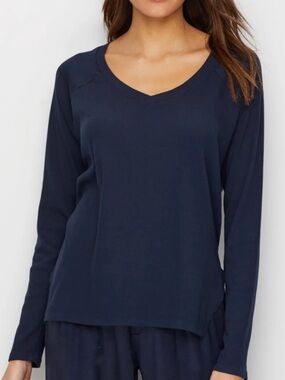 PJ Harlow Frankie Rib Knit Sweatshirt Navy Supima Cotton Blend Made USA Large